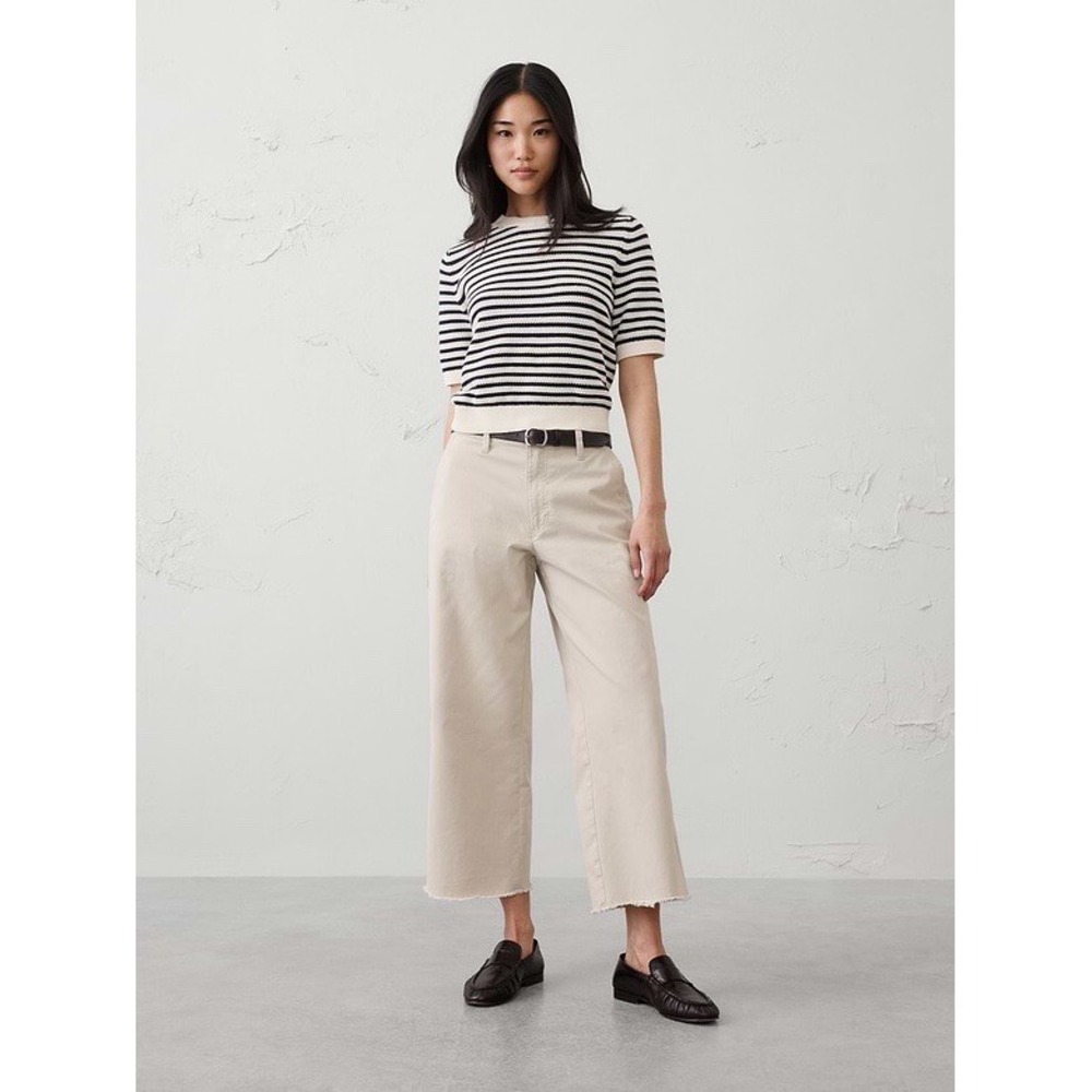 Banana Republic Wide Leg High Rise AUTHENTIC Cropped Chino Pants Sz 4 Beige Fray